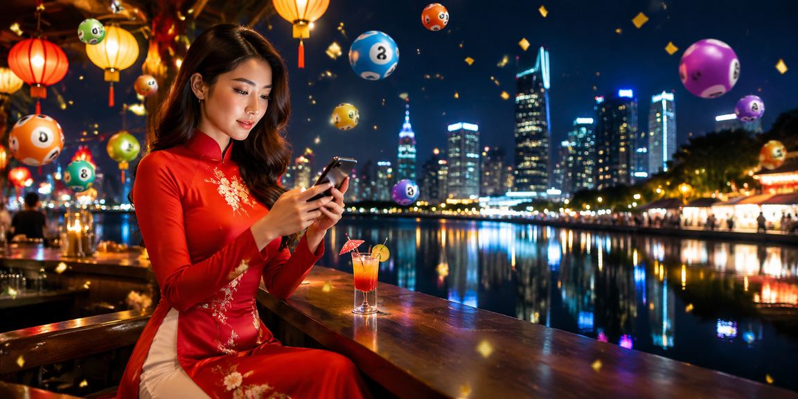 Phụ nữ mặc áo dài tại Hà Nội tham gia xổ số và trò chơi may mắn trực tuyến
