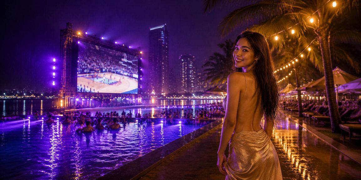 Phố đêm Nha Trang rực rỡ ánh đèn neon – người dùng theo dõi kèo bóng rổ và esports trên di động